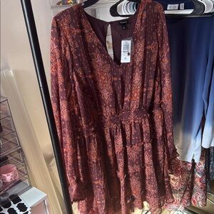 Torrid Red Long Sleeve V-Neck Sundress